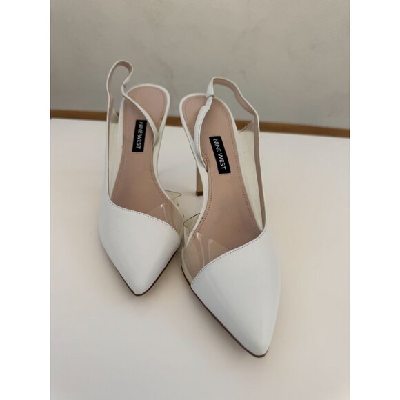 White Slingback Pointed Toe High Heels With Transparent Panel - Picture 8 of 13